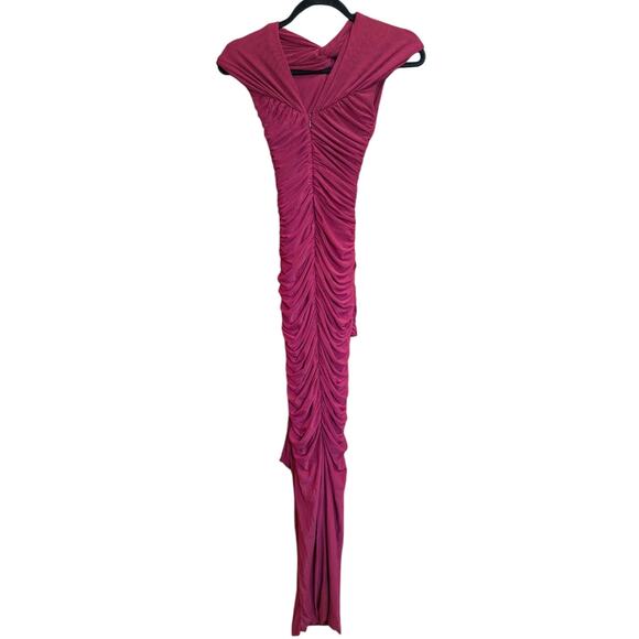 Ronny Kobo Nasha Burgundy Ruched Cutout Gown XS Red Maxi Dress Sculpted Mesh - Picture 5 of 7